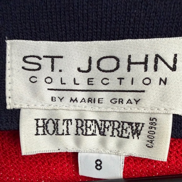 Vintage St. John Evening red, navy and gold knit 2 piece skirt suit - Size 8 - Picture 7 of 8